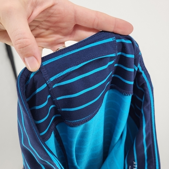 Athleta Chaturanga Crop Capri High Rise Leggings Striped Blue Medium - Picture 7 of 9